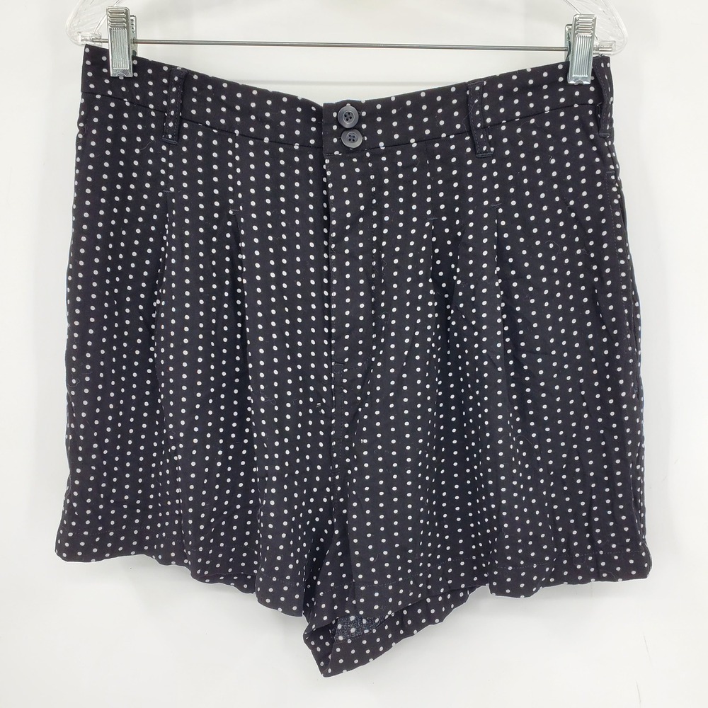 Free People Black White Polka Dot High Rise Pleated Rayon Shorts Size 8 Boho